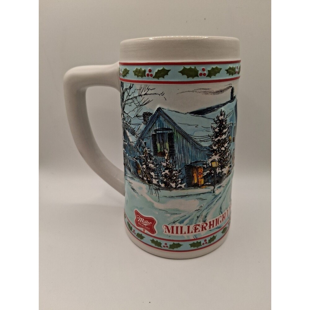Miller High Life Beer Stein Christmas Holiday Winter Scene Ceramarte